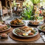 Pilihan makanan legendaris khas Bali yang lezat di atas meja kayu