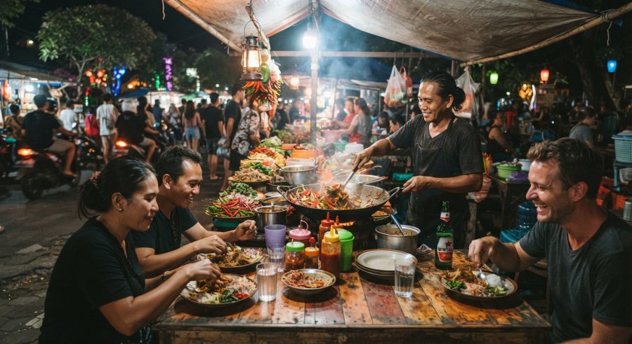 Wisatawan menikmati kuliner malam pedas yang ramai di Bali