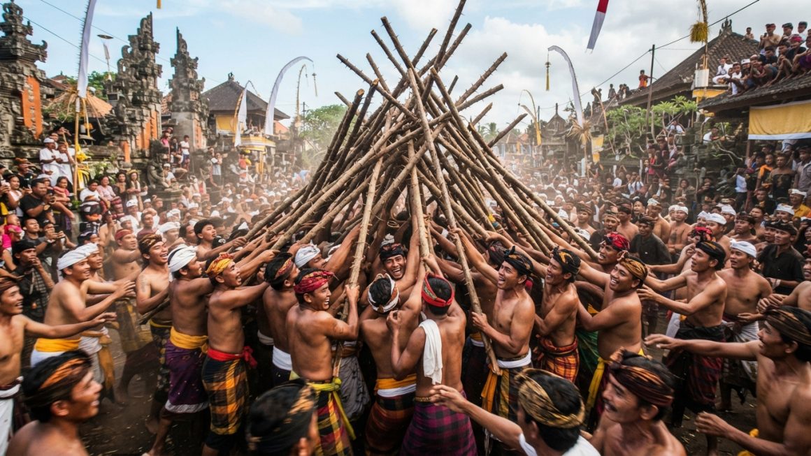 Tradisi Mekotek Mengwi ritual tolak bala dengan batang kayu berduri di Bali