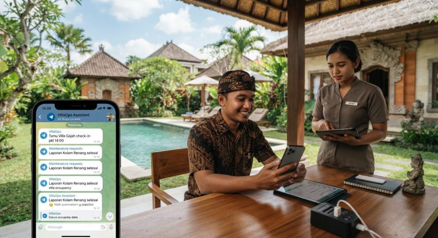 Sistem operasional villa berbasis AI dan Telegram di Bali oleh VillaOps