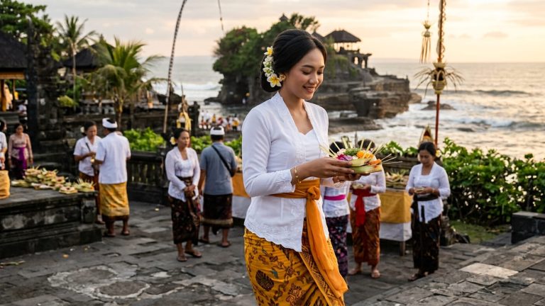 Pesona Kebaya Bali: Makna Anggun Baju Putih dan Kamen Kuning-Cokelat dalam Ritual Budaya