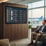 Flight schedule tv tanpa biaya bulanan di ruang tunggu bandara yang modern